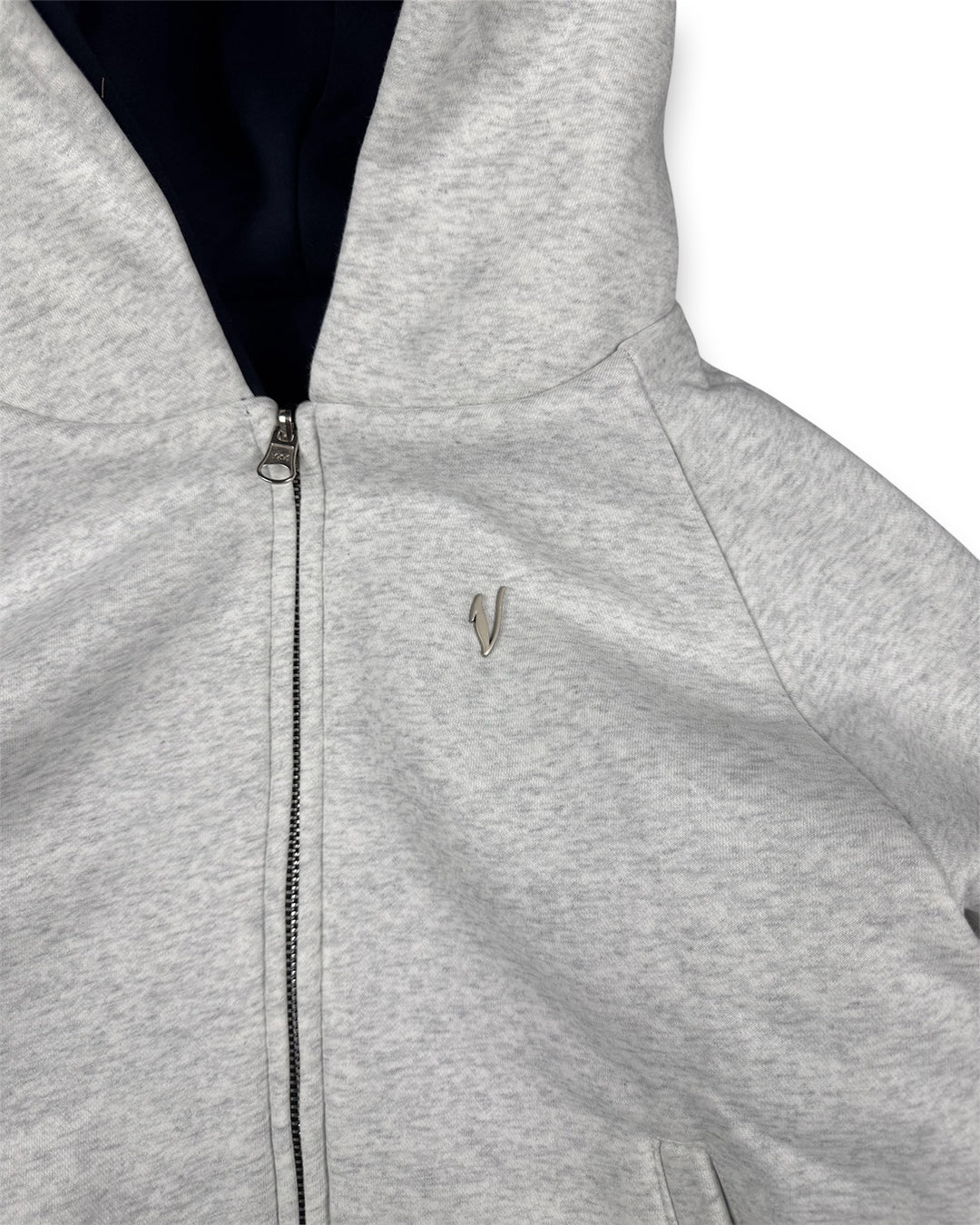 Hoodie Double-Faced Grey / Blue Navy (Medium)
