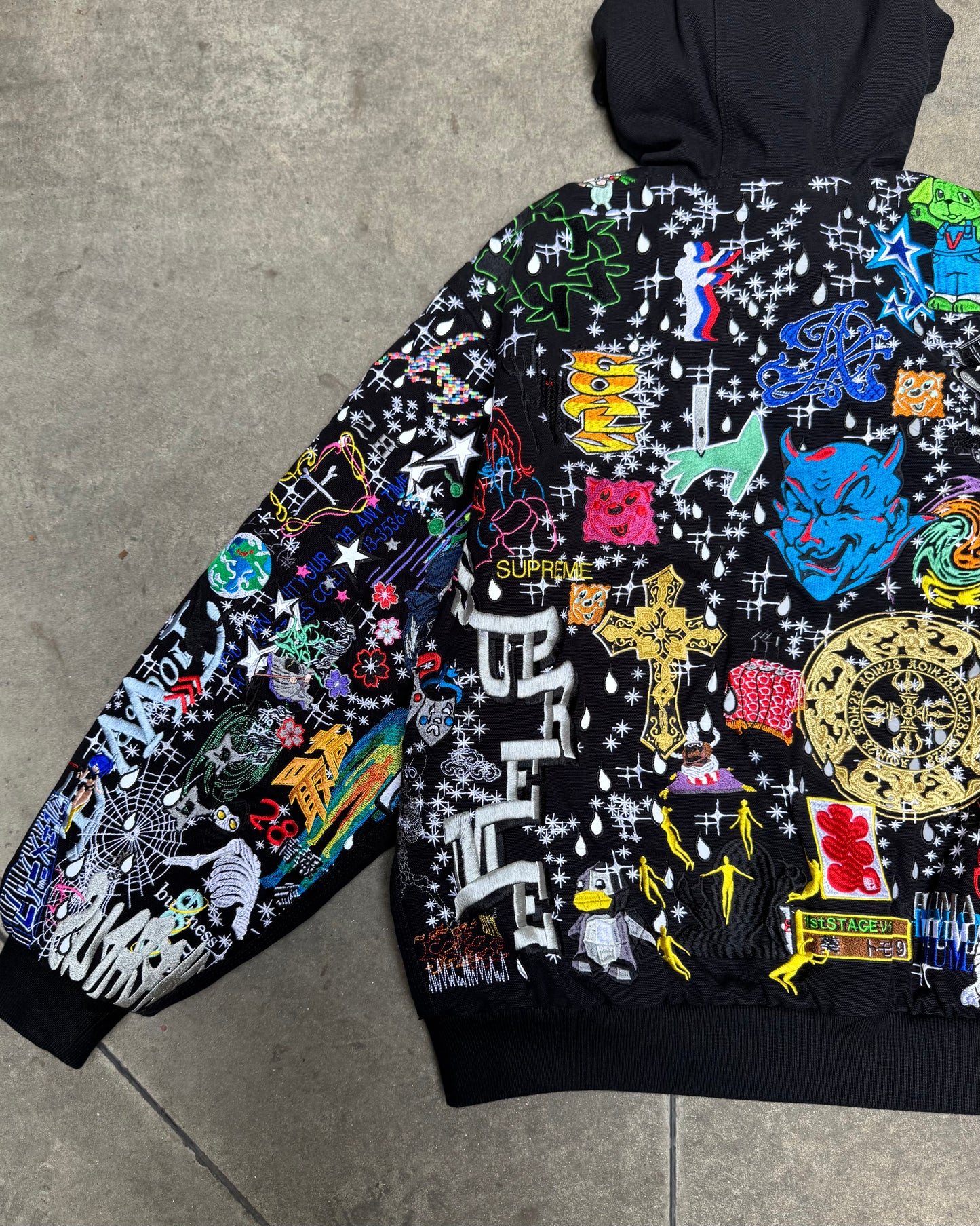 Supreme AOI Embroidered Hooded Work Jacket Black (Medium)