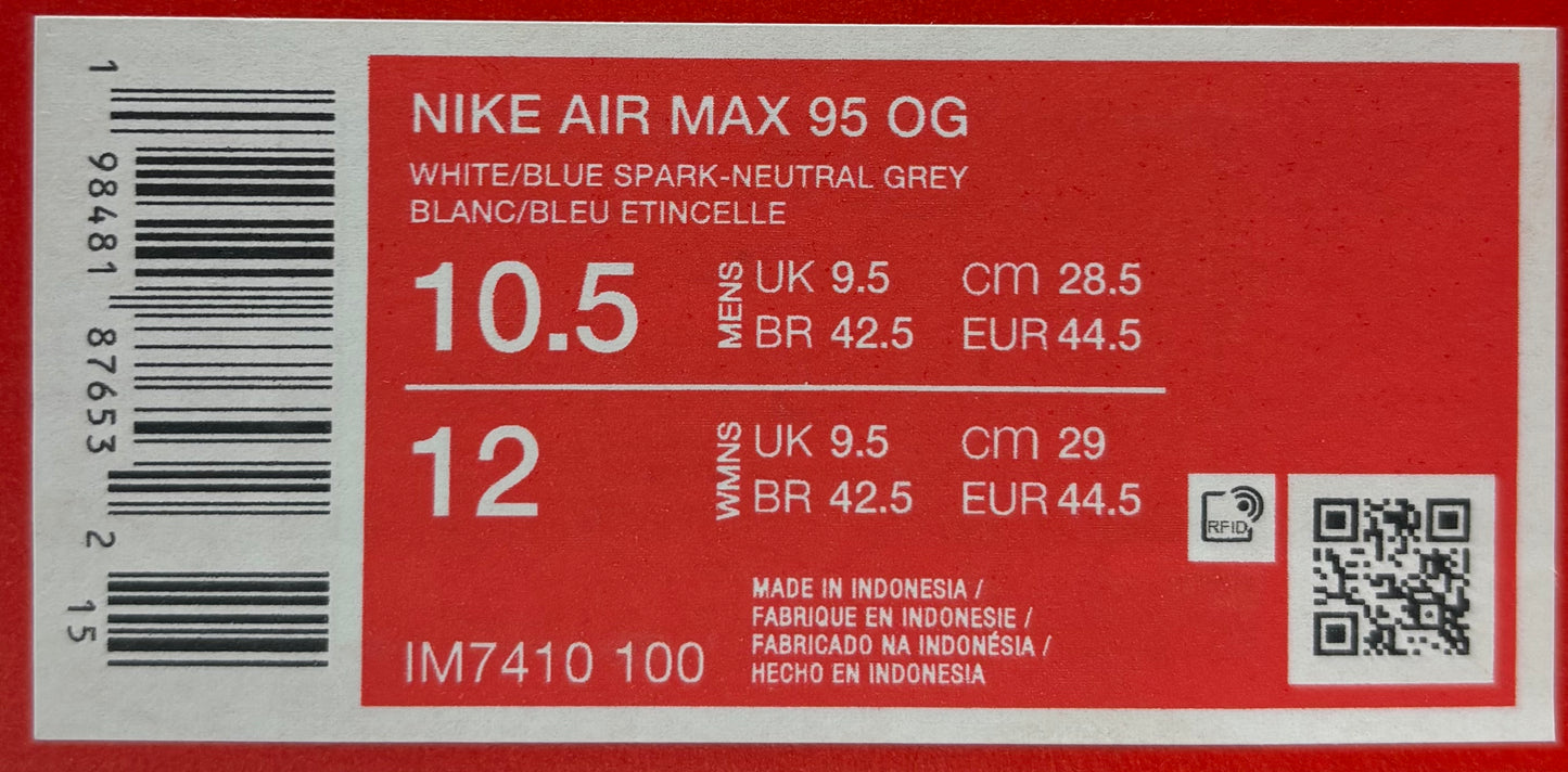 Nike Air Max 95 OG Blue Spark 2025 (44.5 EU / 9.5 UK)