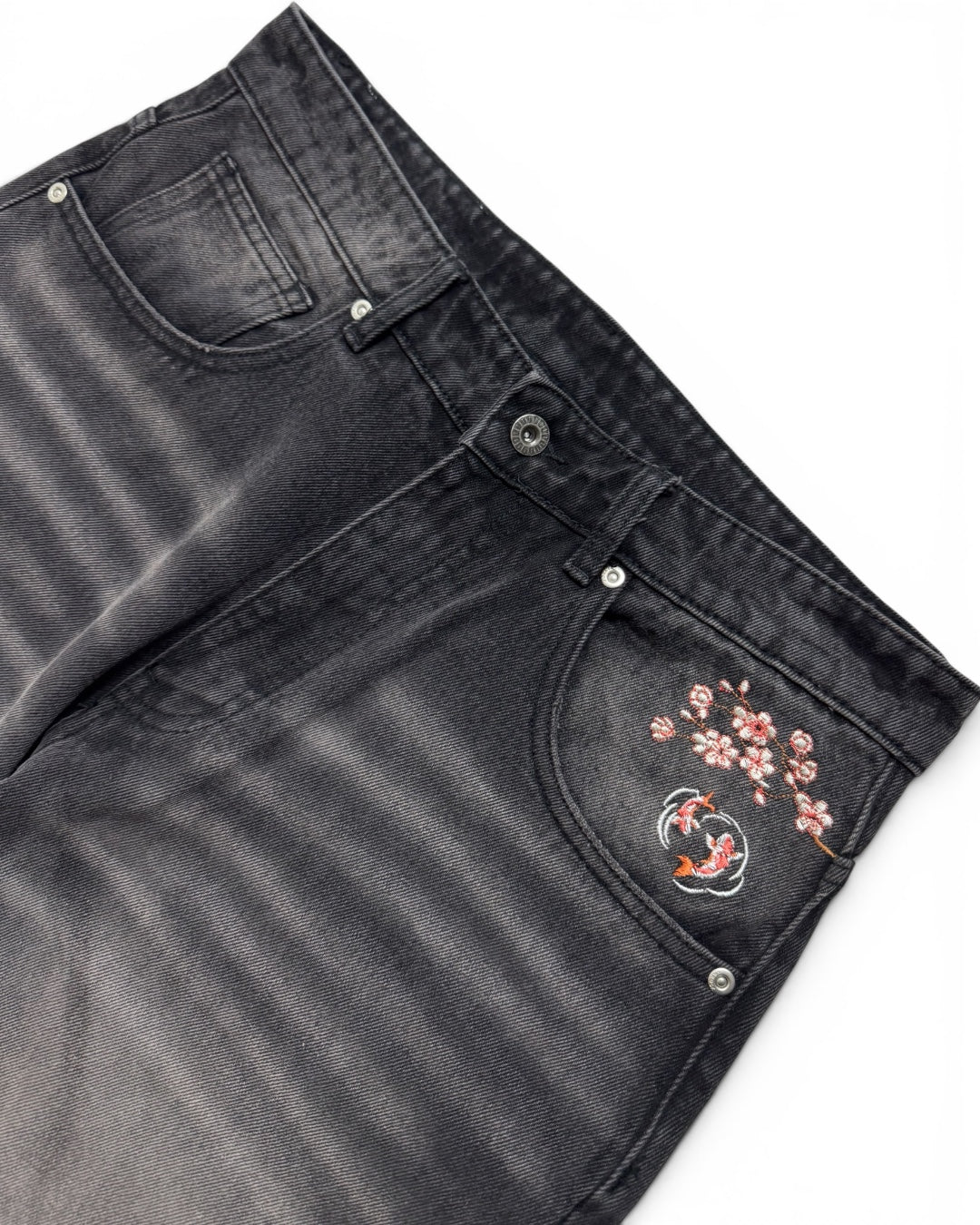 Baggy Embroidered Washed Grey Denim (Medium)