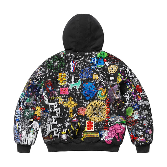 Supreme AOI Embroidered Hooded Work Jacket Black (Medium)