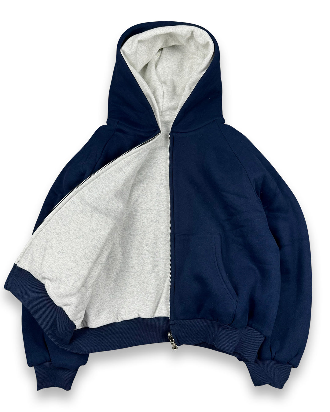 Hoodie Double-Faced Grey / Blue Navy (Medium)