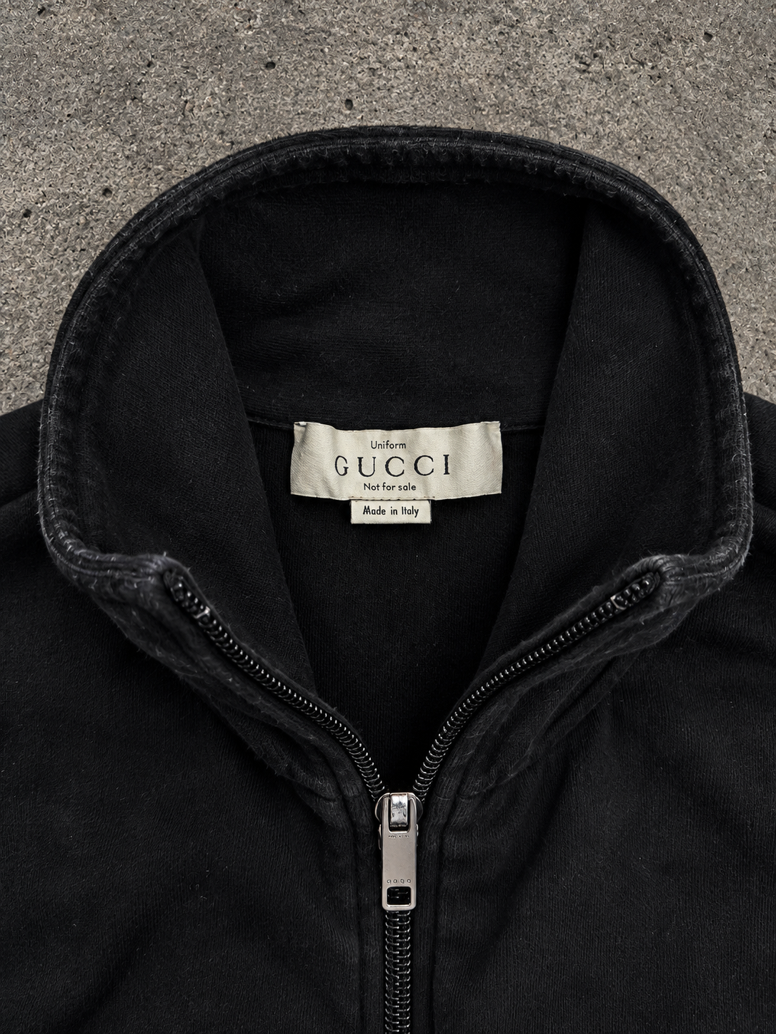Gucci Uniform “Not for Sale” Quarter Zip Sweater Black