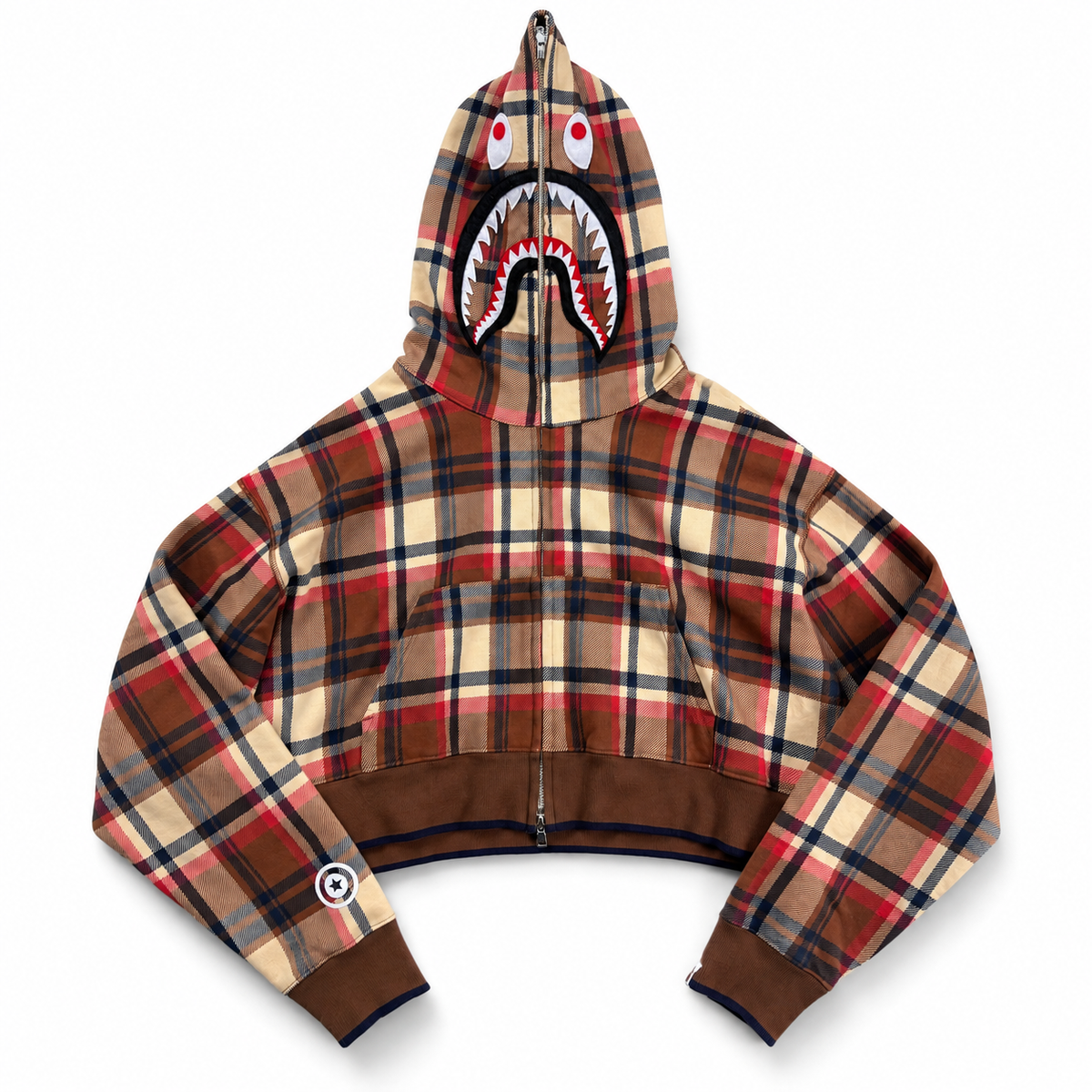 BAPE Plaid Red Cropped Woman Zip Hoodie (M)