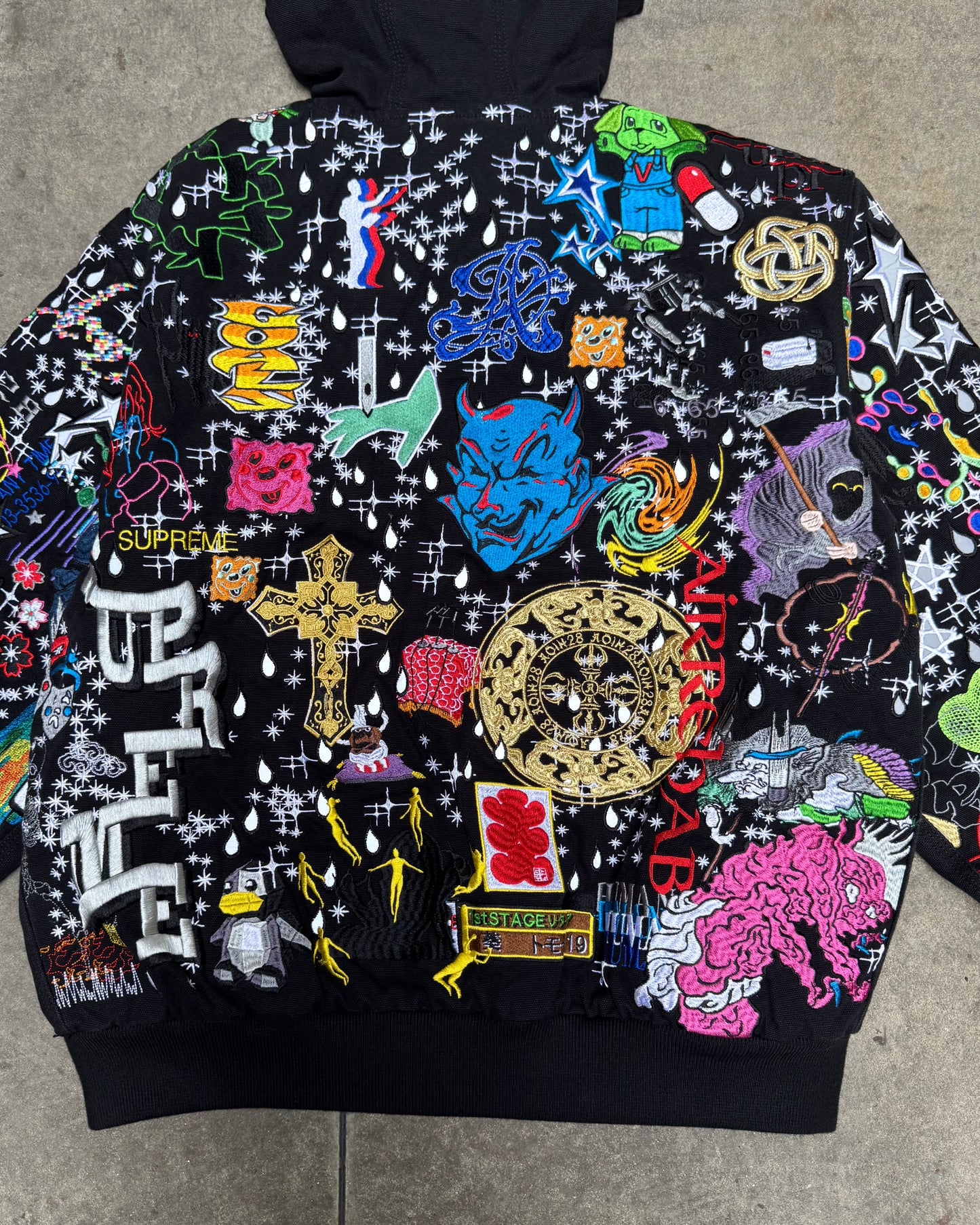 Supreme AOI Embroidered Hooded Work Jacket Black (Medium)