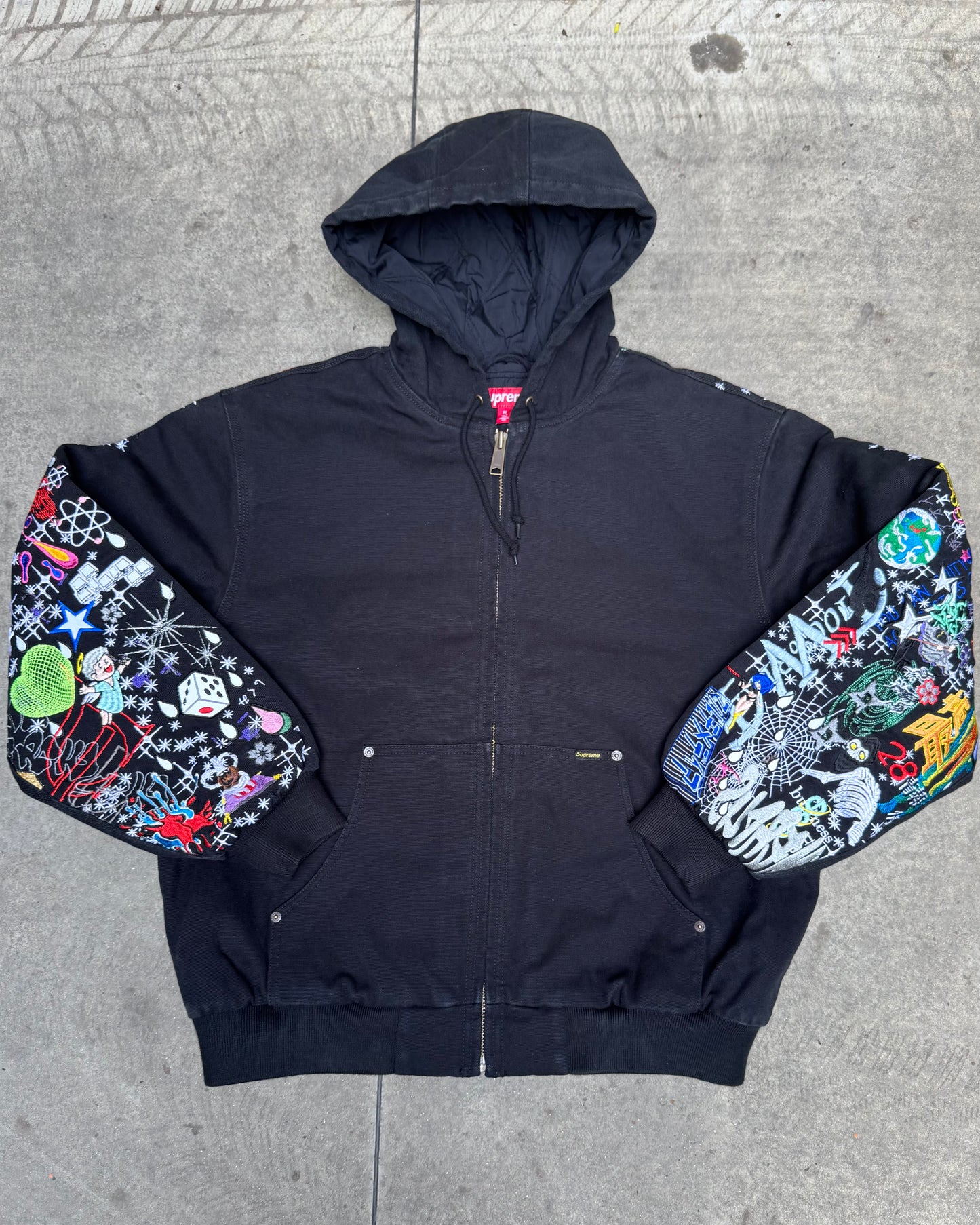 Supreme AOI Embroidered Hooded Work Jacket Black (Medium)