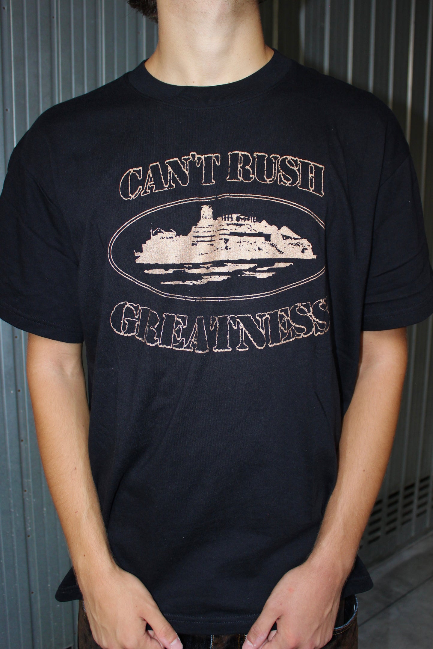 Corteiz OG Alcatraz Black/Rose Gold Tee [Central Cee Collab] (M)