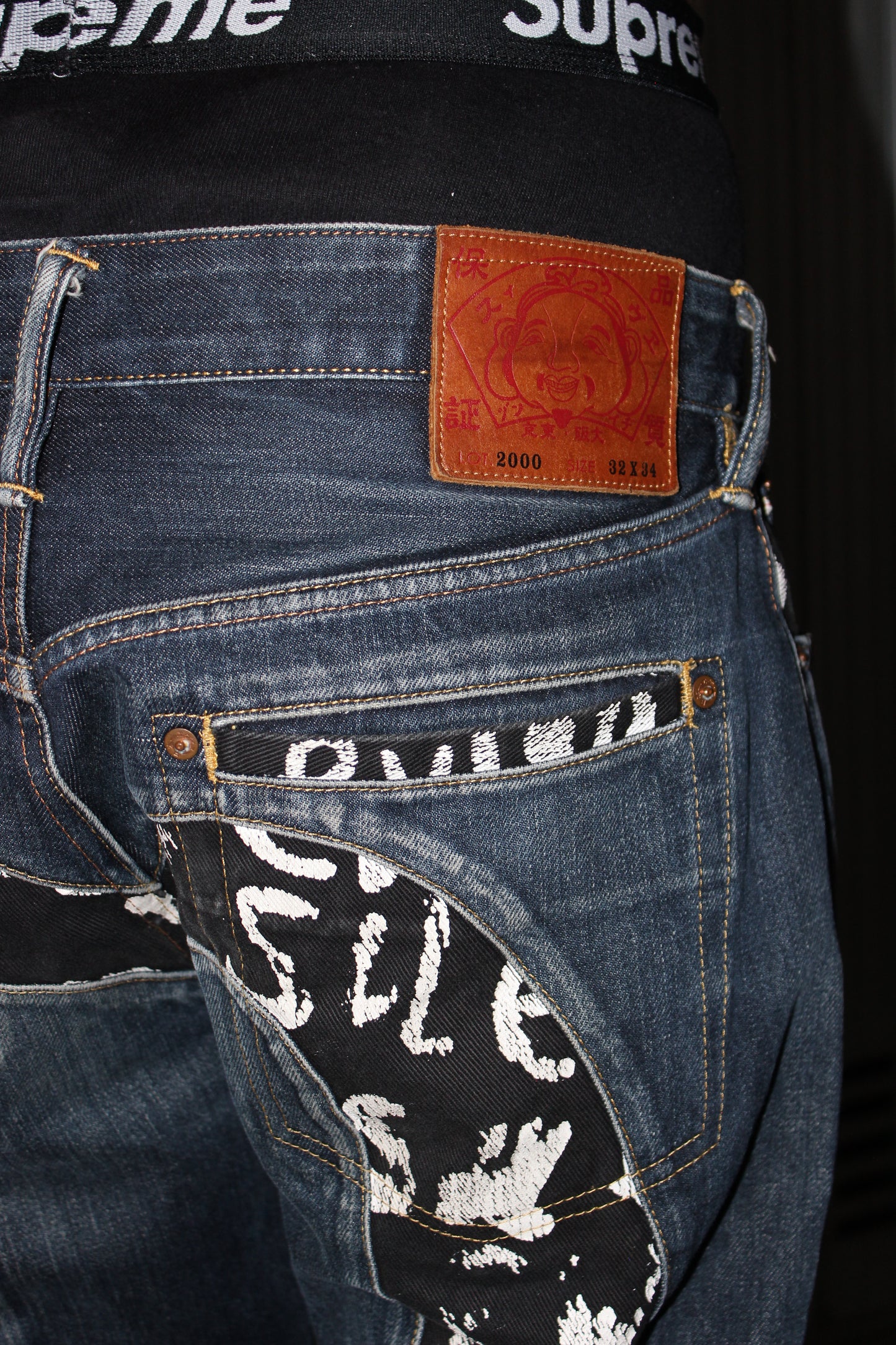 Evisu Japan Daicock Black & White Denim Jeans (M)
