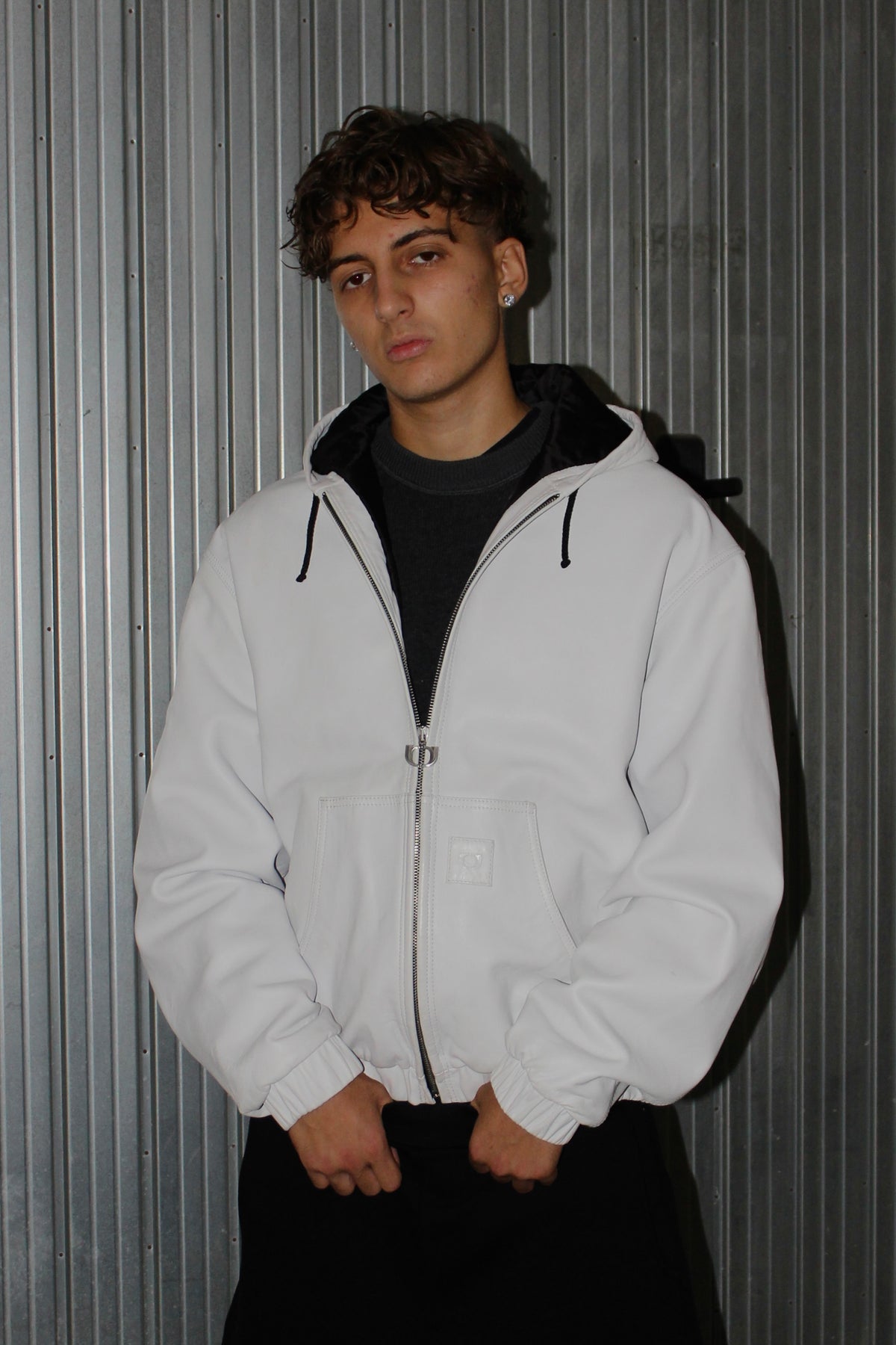 One Block Down Leather White Active Jacket (L)