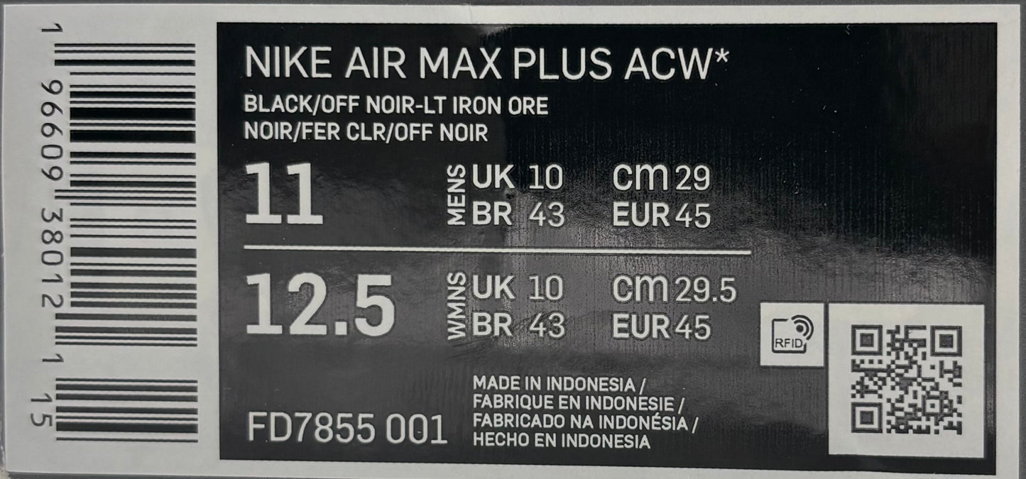 Nike Air Max Plus TN A Cold Wall Black (45 EU / 10 UK)