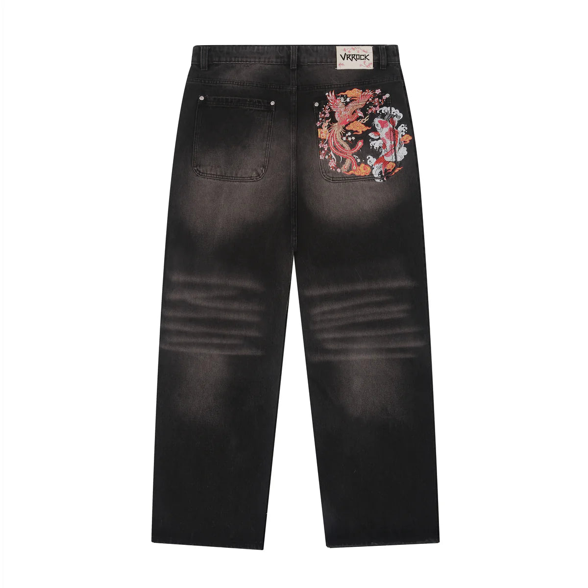 Baggy Embroidered Washed Grey Denim (Medium)