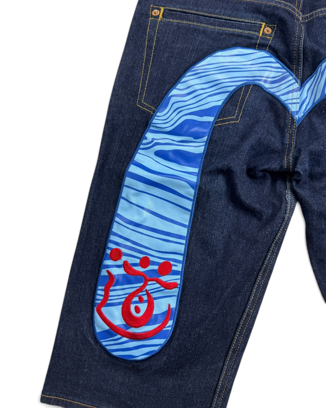 Evisu Daicock Blue Painted Shorts (S)