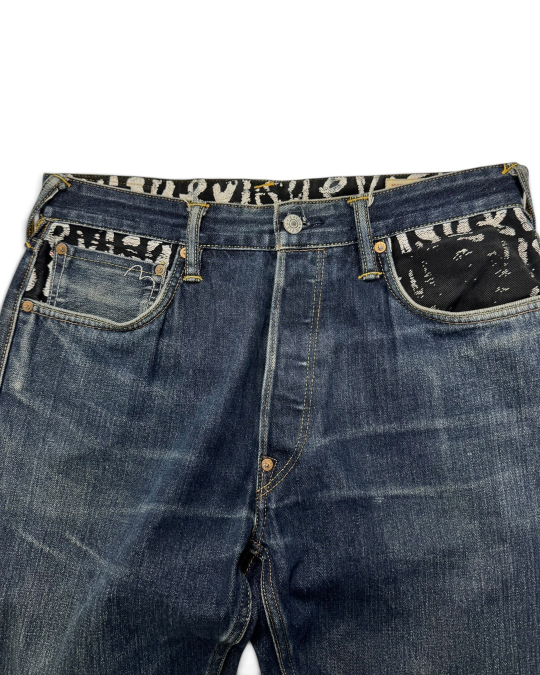 Evisu Japan Daicock Black & White Denim Jeans (M)