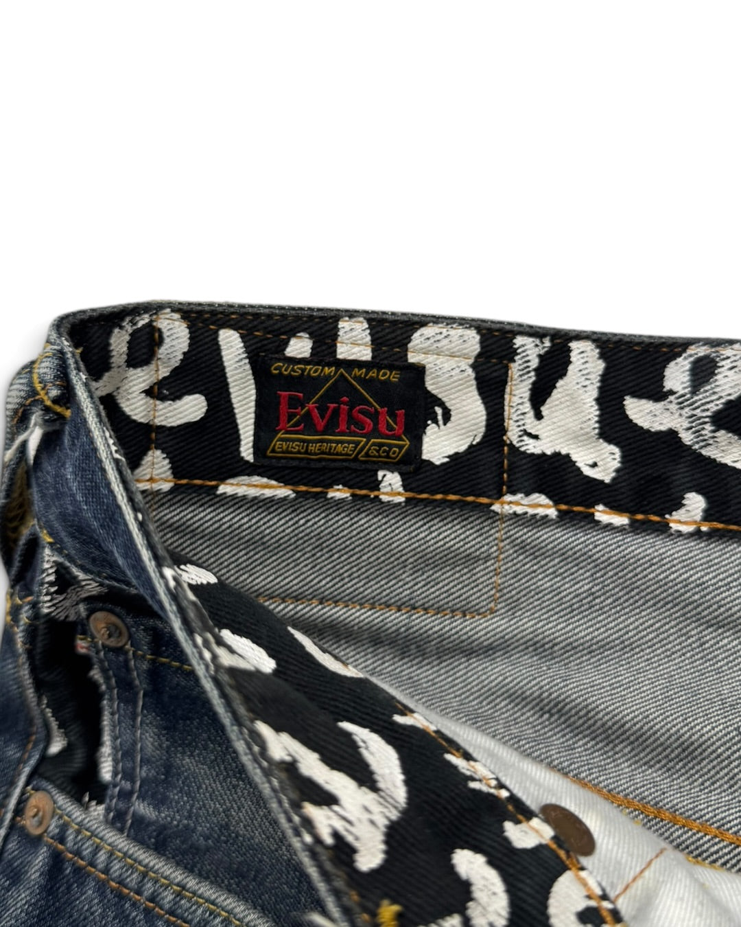 Evisu Japan Daicock Black & White Denim Jeans (M)