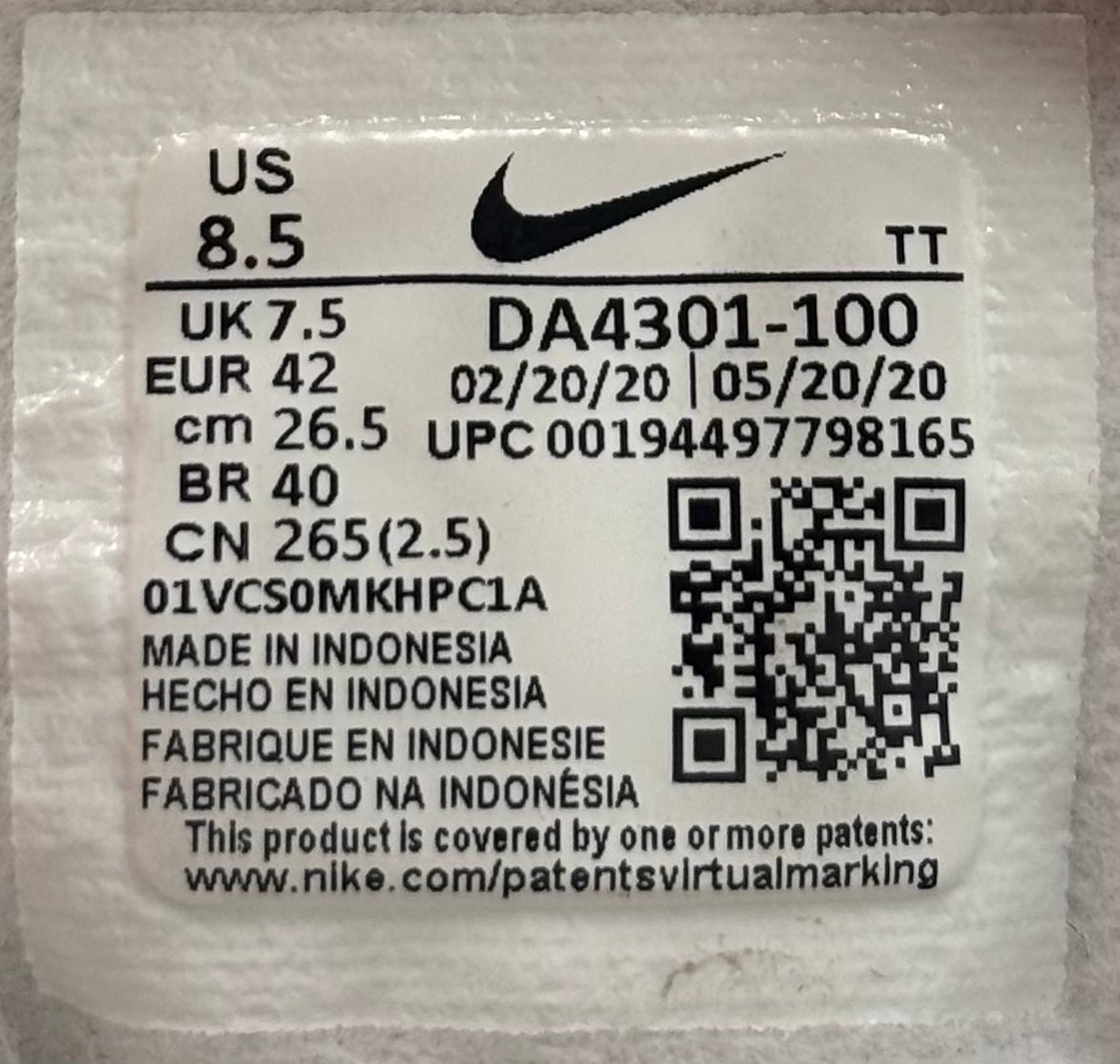 Nike Air Max 95 X-Ray Footprint White (42 EU / 7.5 UK)