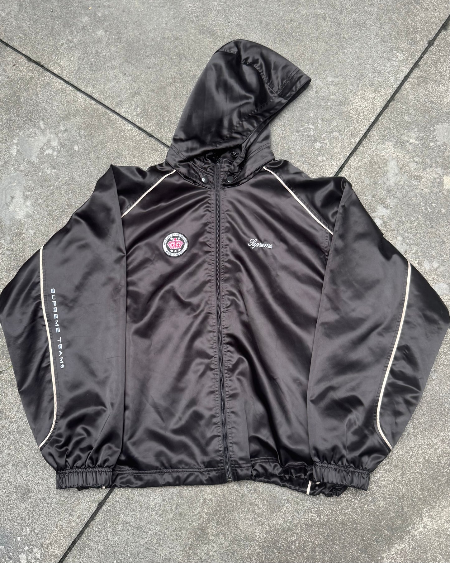 Supreme Satin Hooded Track Jacket Black (Medium)