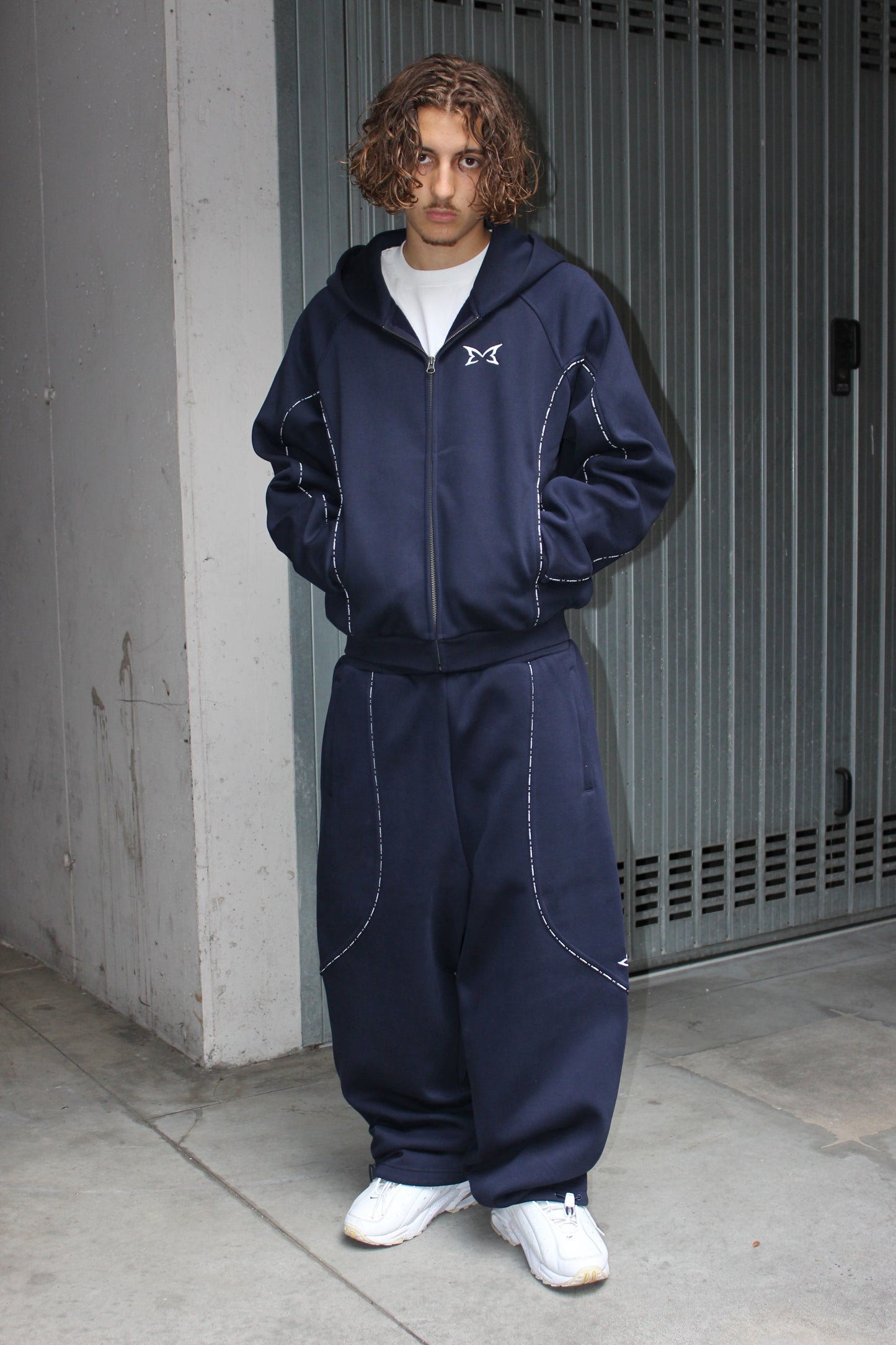 Mertra Piping Zip Hoodie Blue Navy (Small)