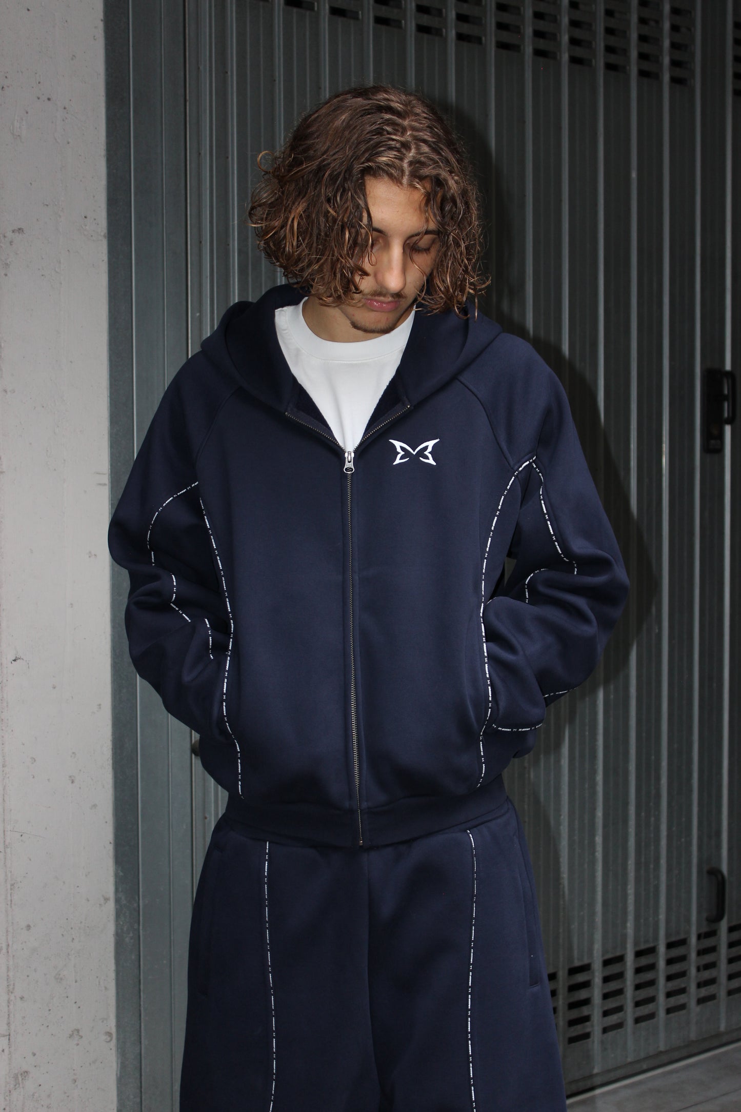 Mertra Piping Zip Hoodie Blue Navy (Small)