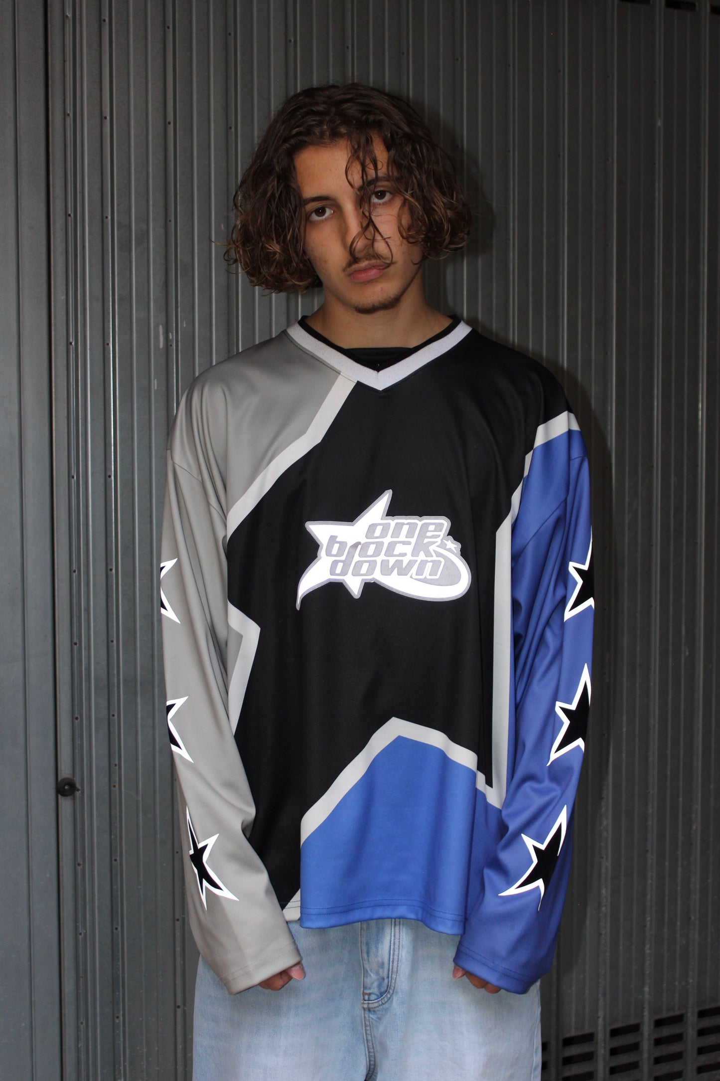 One Block Down Blue Star Longsleeve Jersey (Large)