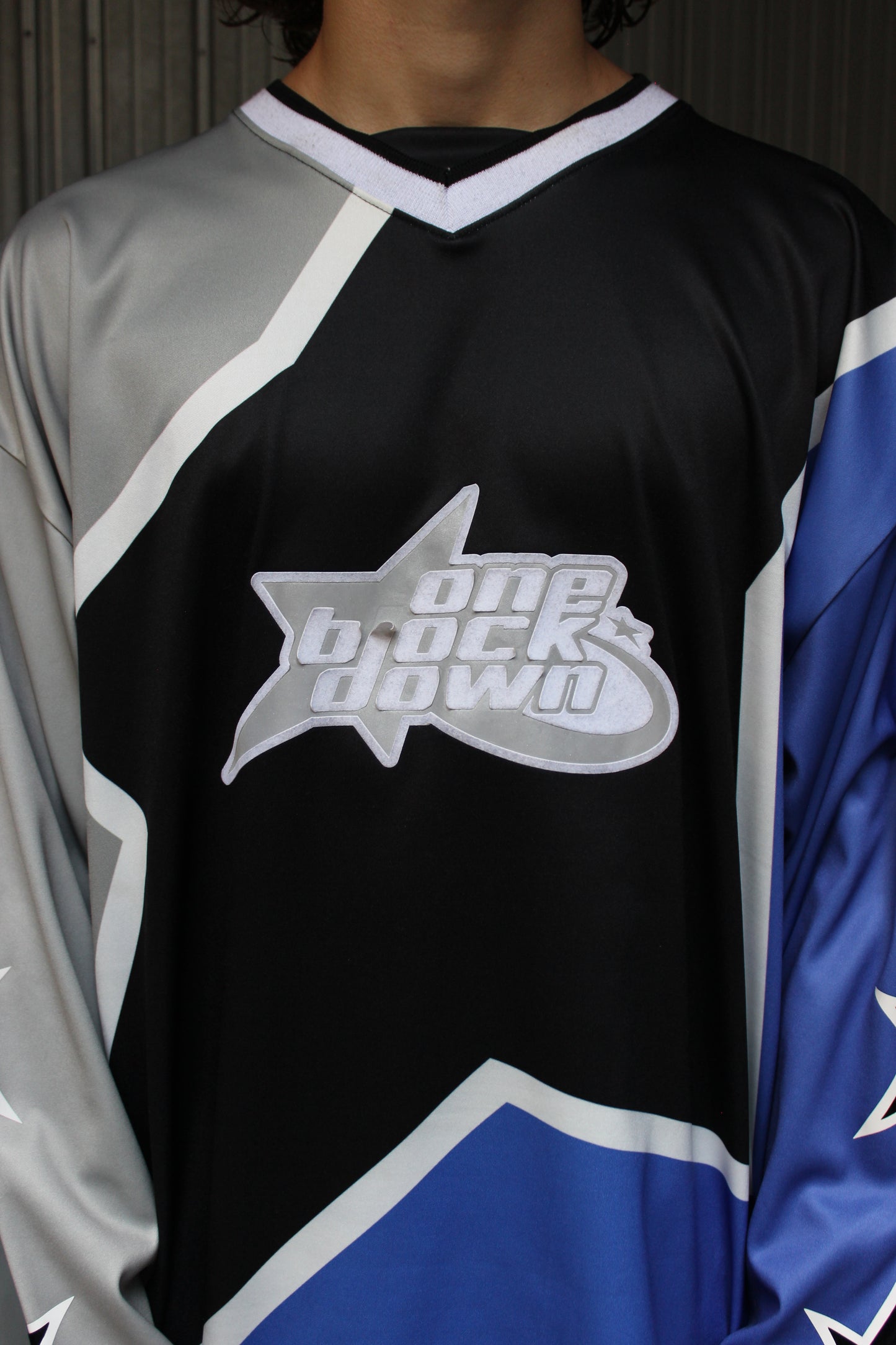 One Block Down Blue Star Longsleeve Jersey (Large)