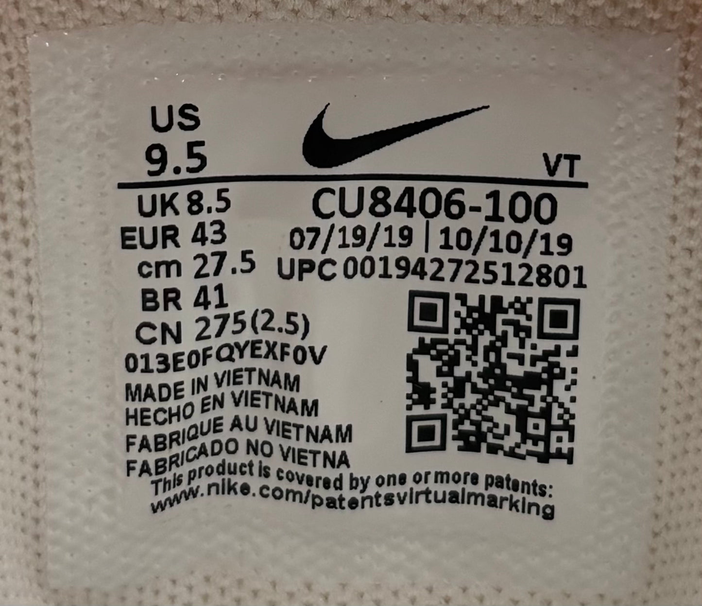 Nike Air Max 95 Comme des Garcons White (43 EU / 8.5 UK)