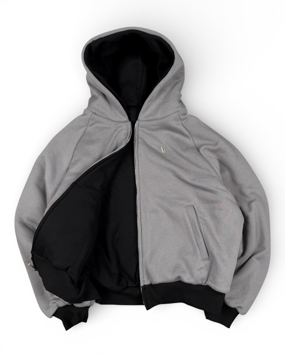 Hoodie Double-Faced Grey / Black (Medium)