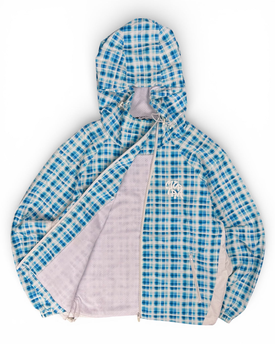 Mertra Asymmetrical Plaid Blue Shell Jacket (Small)