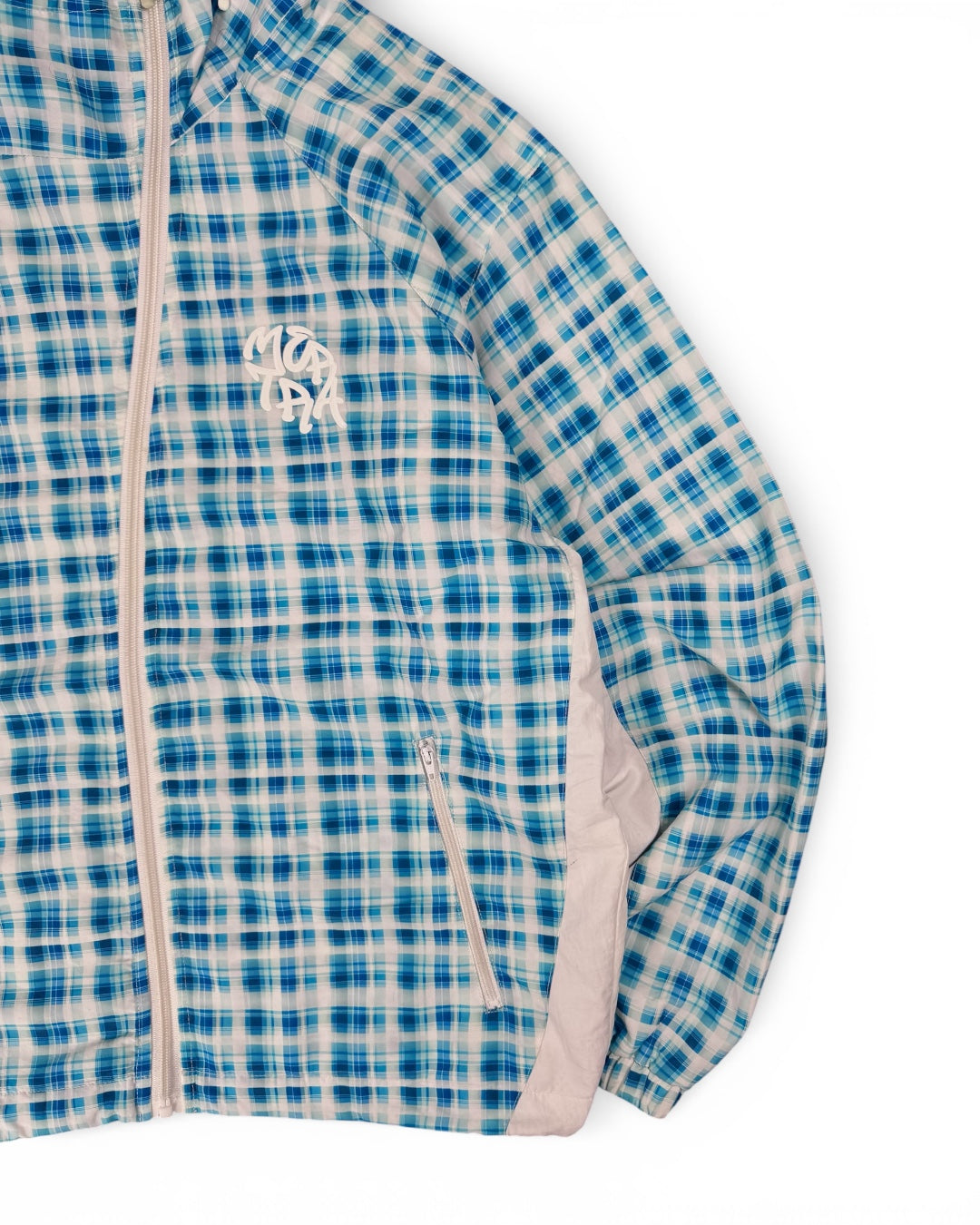 Mertra Asymmetrical Plaid Blue Shell Jacket (Small)