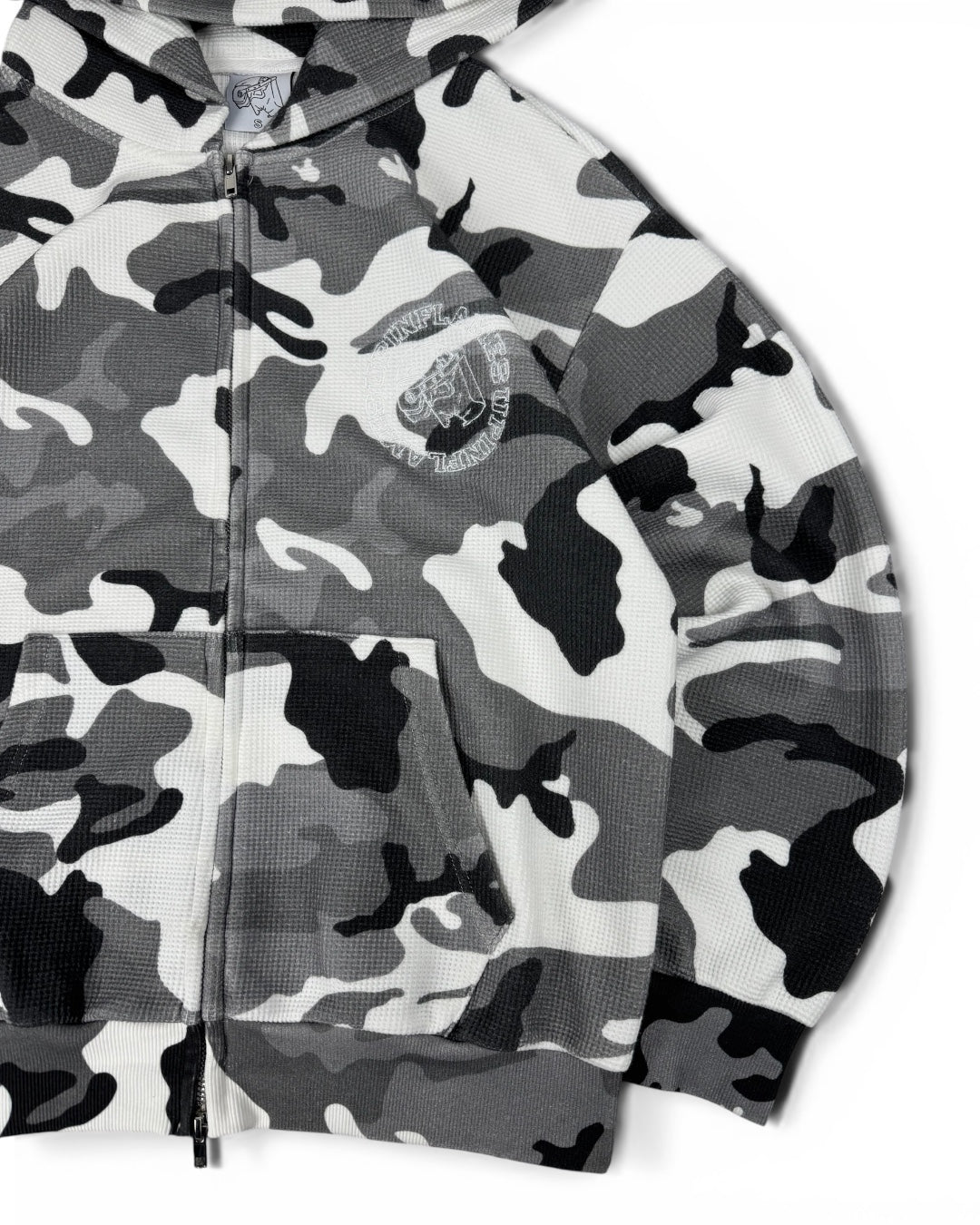 UIF Boxy Camo Grey Waffle Zip Hoodie (Small)