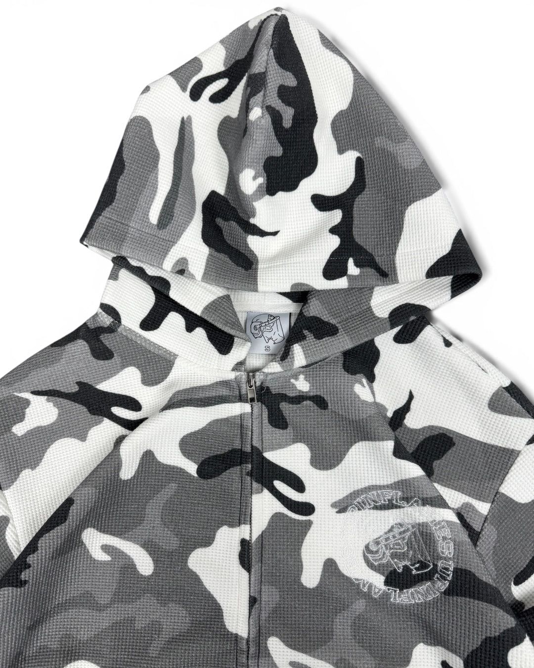 UIF Boxy Camo Grey Waffle Zip Hoodie (Small)