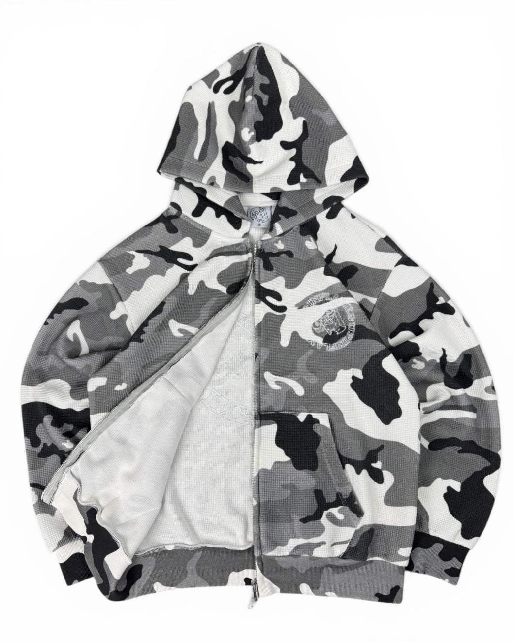 UIF Boxy Camo Grey Waffle Zip Hoodie (Small)