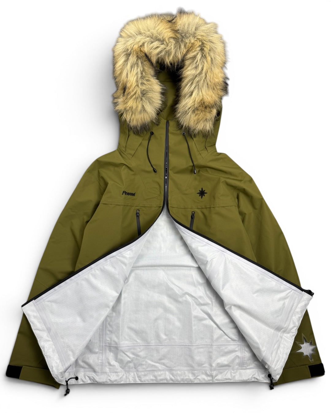 Finesse Faux Fur Windbreaker Jacket Olive (Medium)