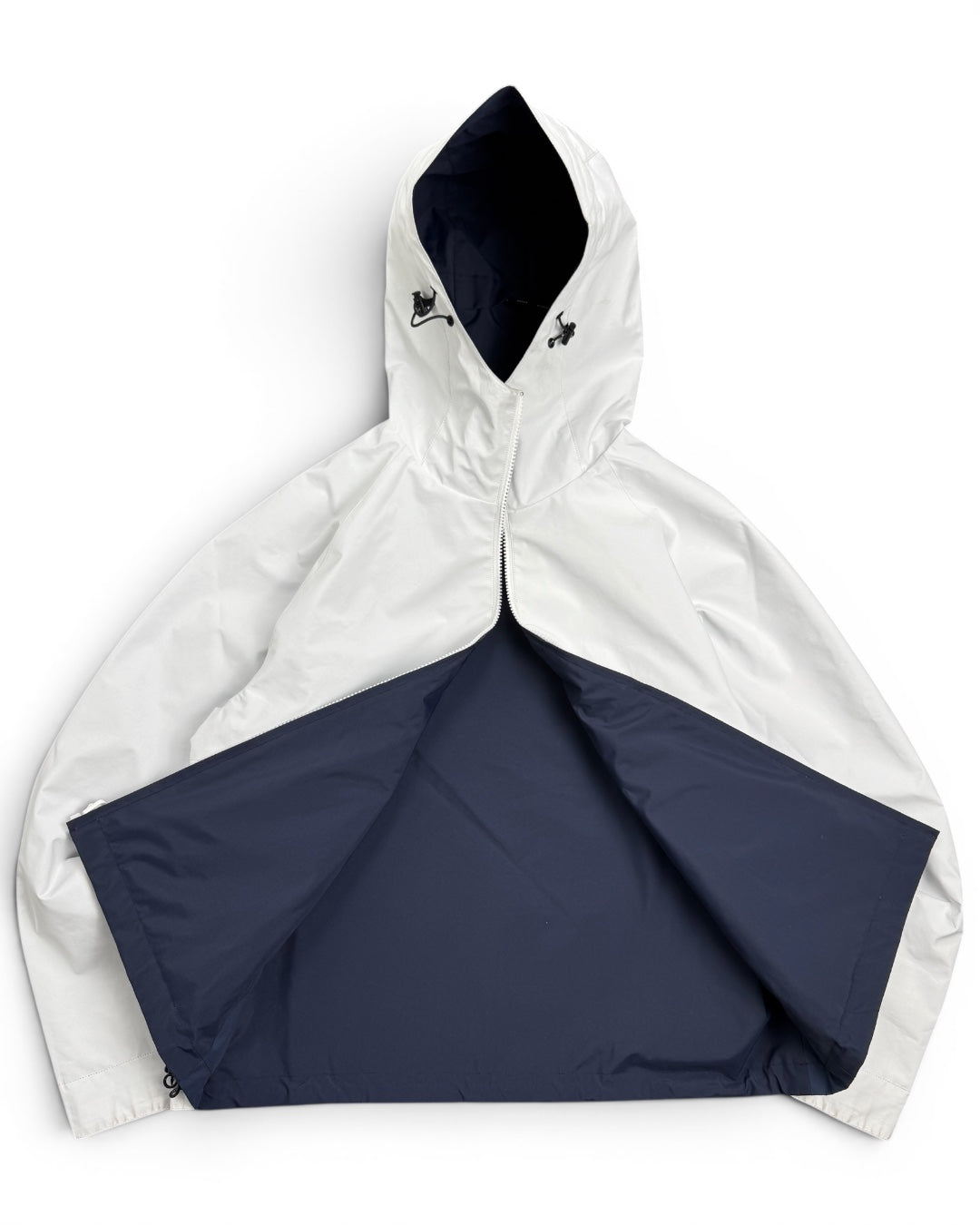 99Based Double Faced Hooded Jacket White Blue Navy (Medium)
