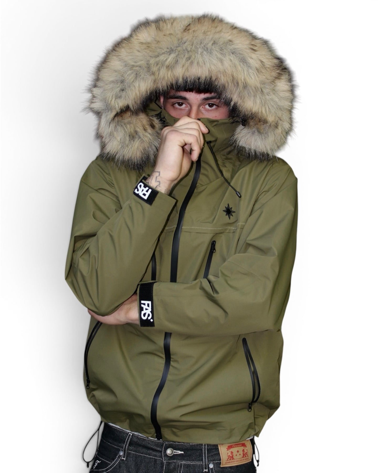 Finesse Faux Fur Windbreaker Jacket Olive (Medium)