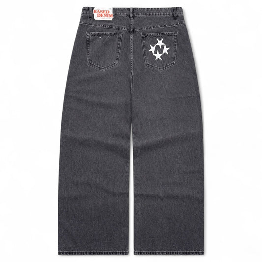 99Based Grey Washed Denim Jeans (Large)
