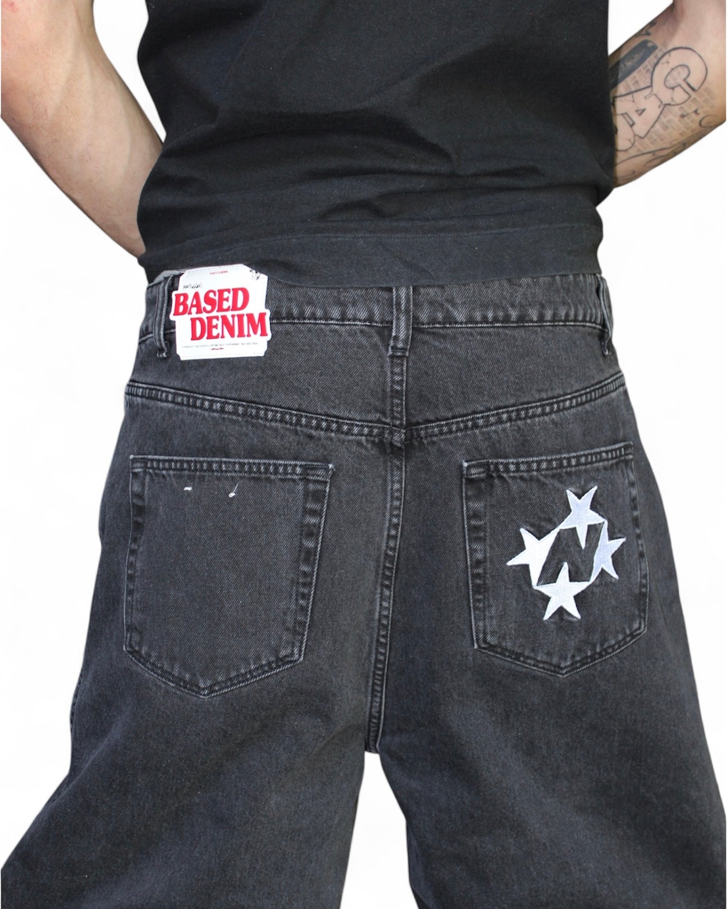 99Based Grey Washed Denim Jeans (Large)