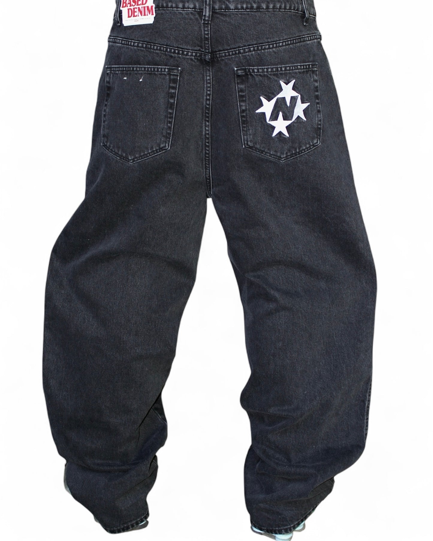 99Based Grey Washed Denim Jeans (Large)