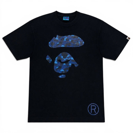Bape T-Shirt Blue Camo Logo (Large)