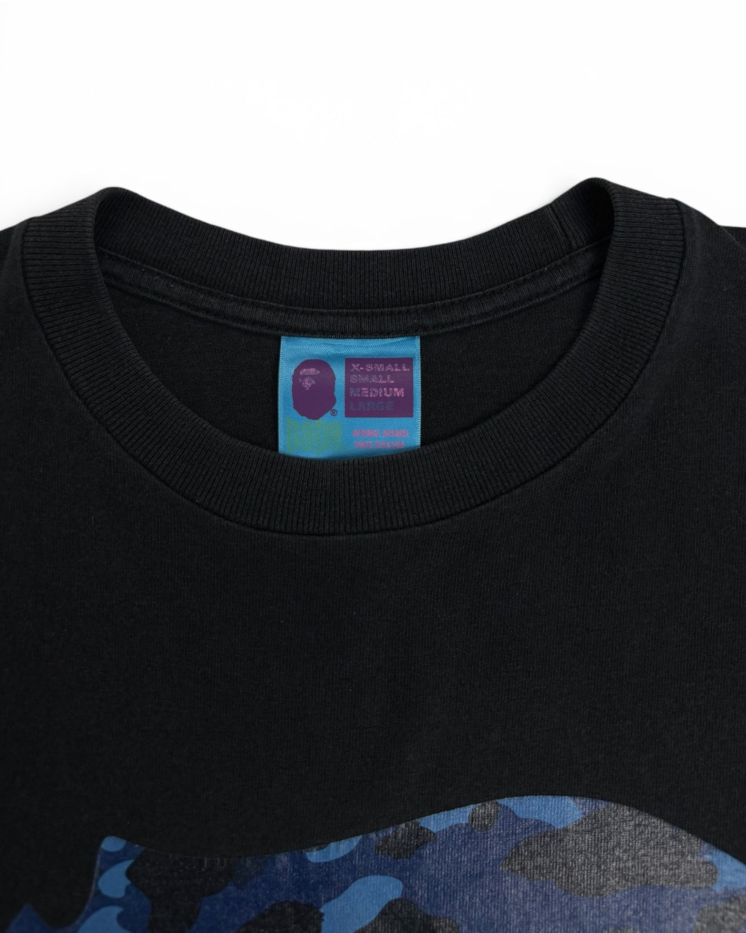 Bape T-Shirt Blue Camo Logo (Large)