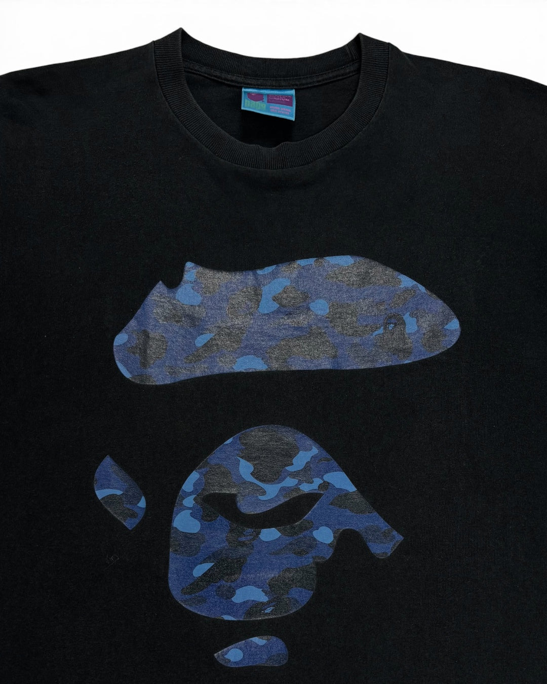 Bape T-Shirt Blue Camo Logo (Large)