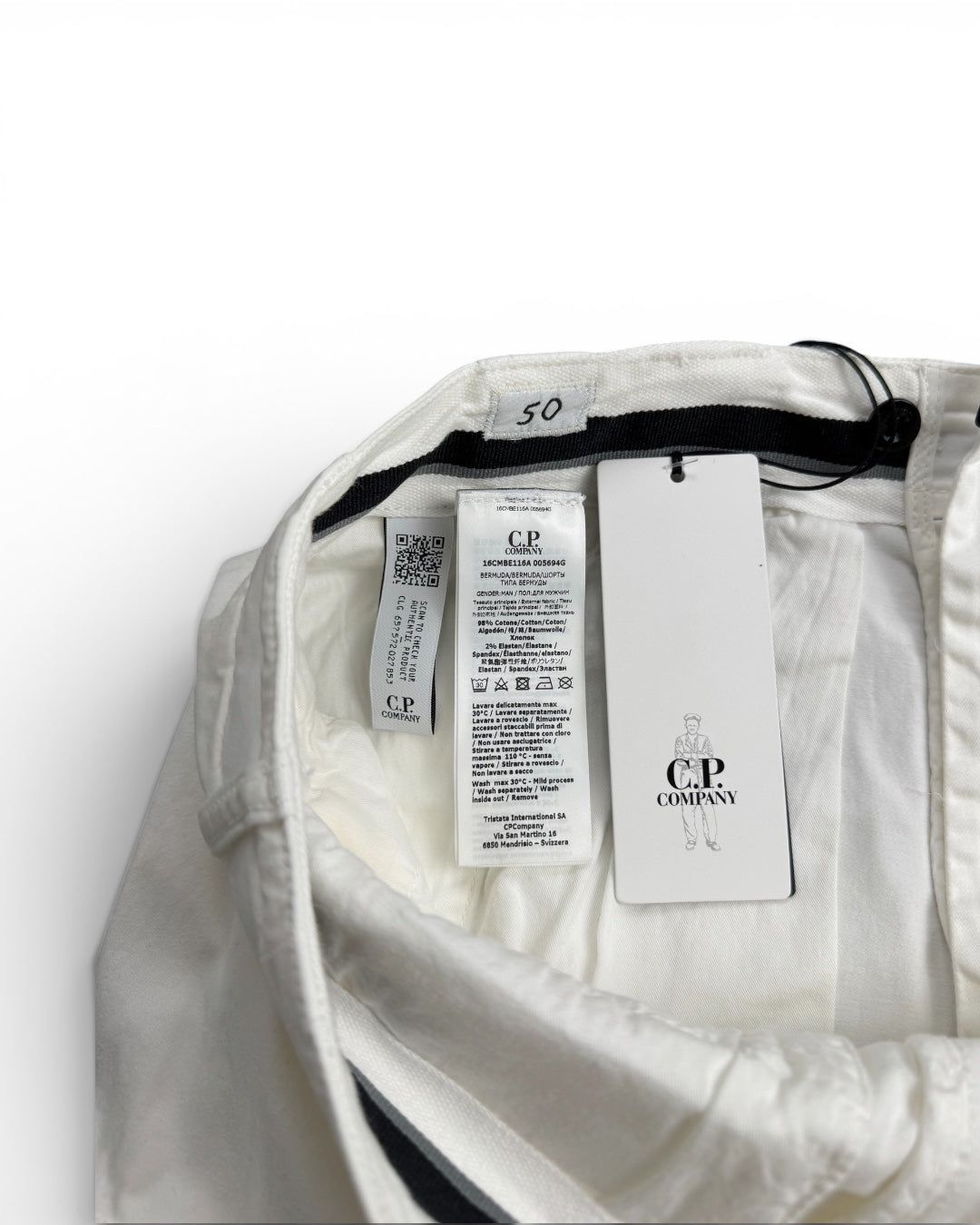 CP Company White Cargo Shorts 100% Cotton (Large)