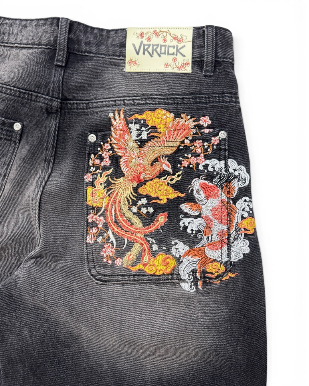 Baggy Embroidered Washed Grey Denim (Medium)