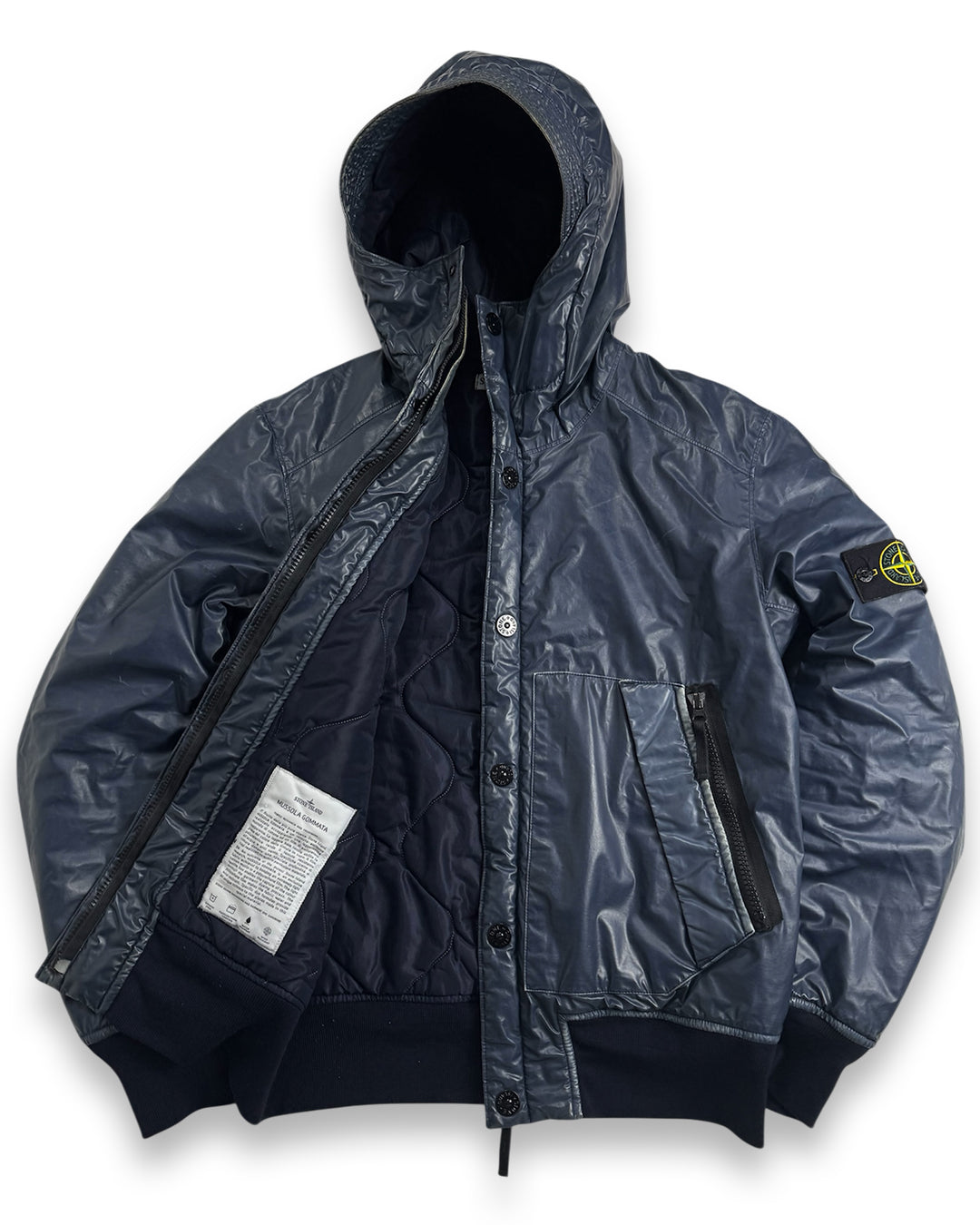 Stone Island Mussola Gommata Padded Blue Jacket (Medium)
