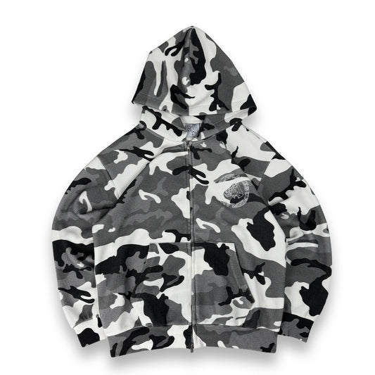 UIF Boxy Camo Grey Waffle Zip Hoodie (Small)