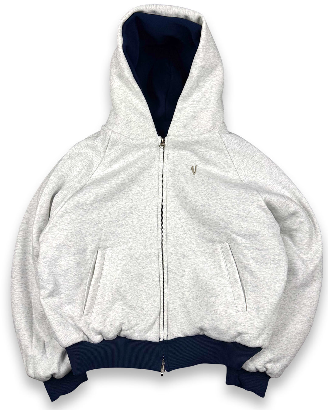 Hoodie Double-Faced Grey / Blue Navy (Medium)
