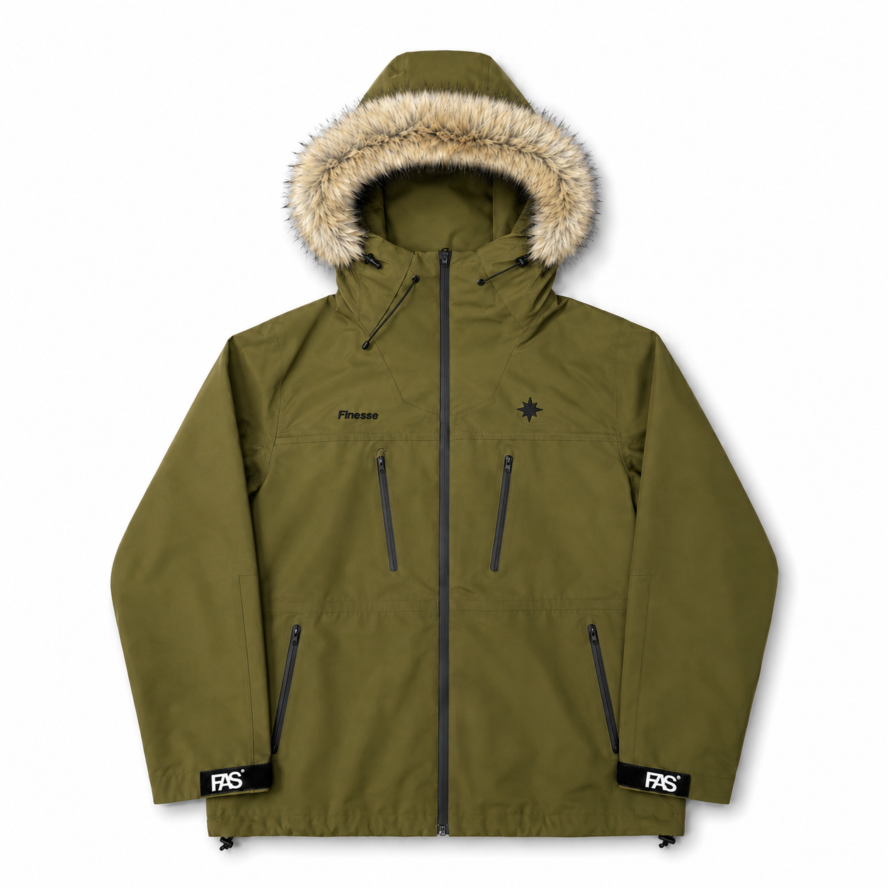 Finesse Faux Fur Rain Jacket Olive (M)